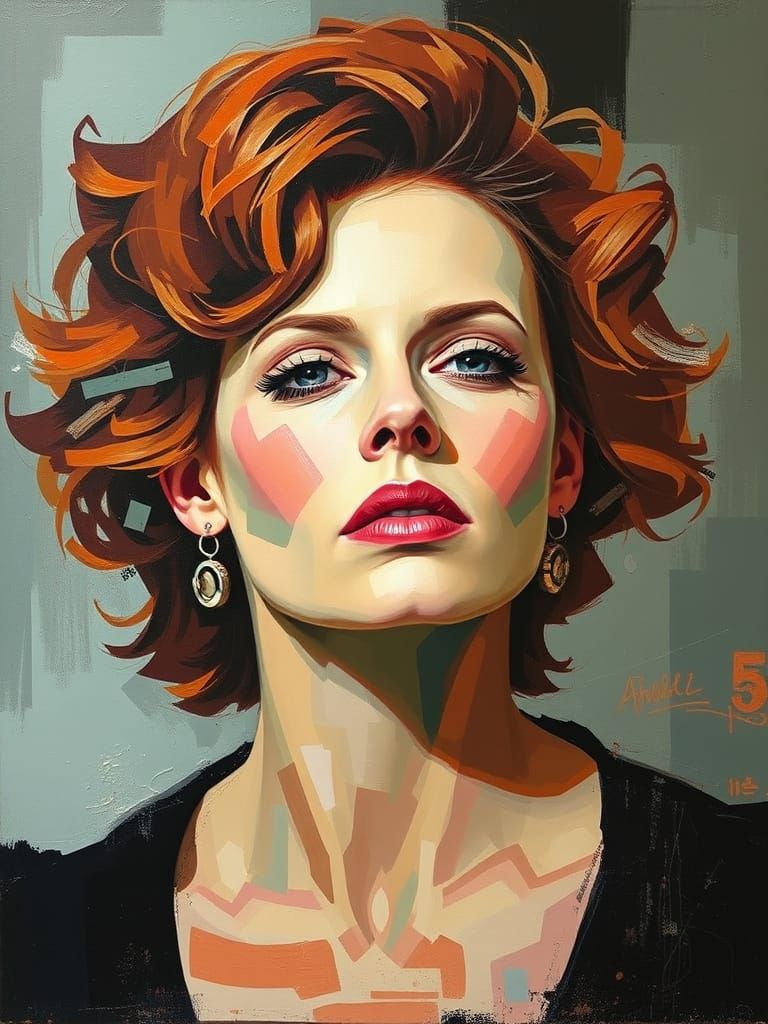 Geometric Abstract Portrait in Oil Painting Style