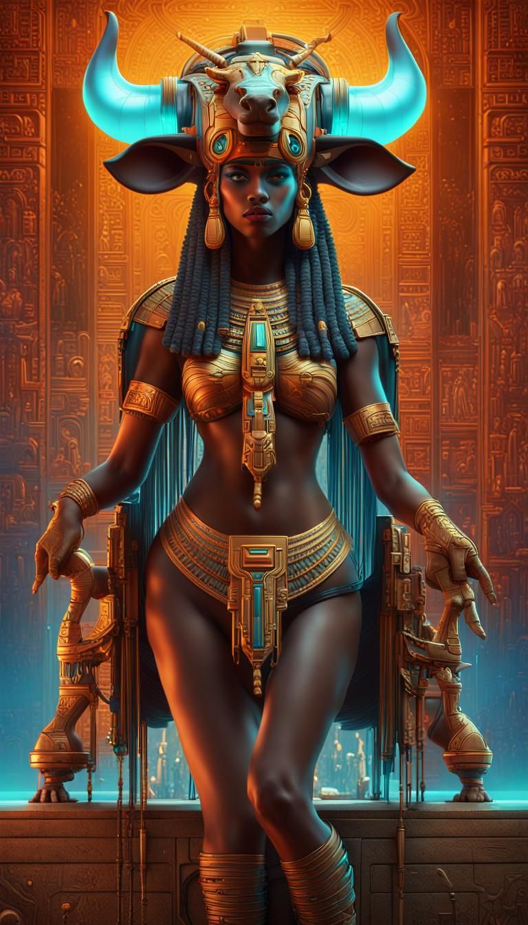 Futuristic Hathor: Android Goddess in Neon