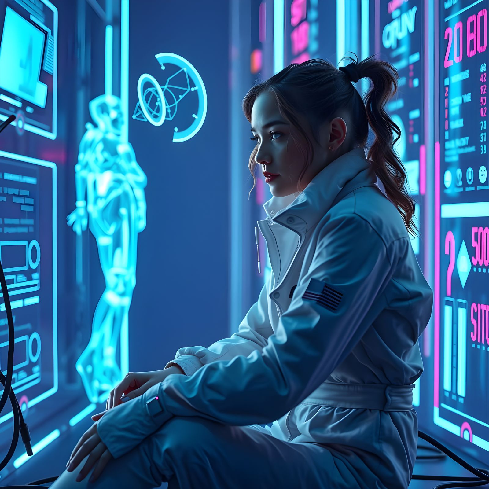Futuristic AI Hypnosis Scene with Neon Hues