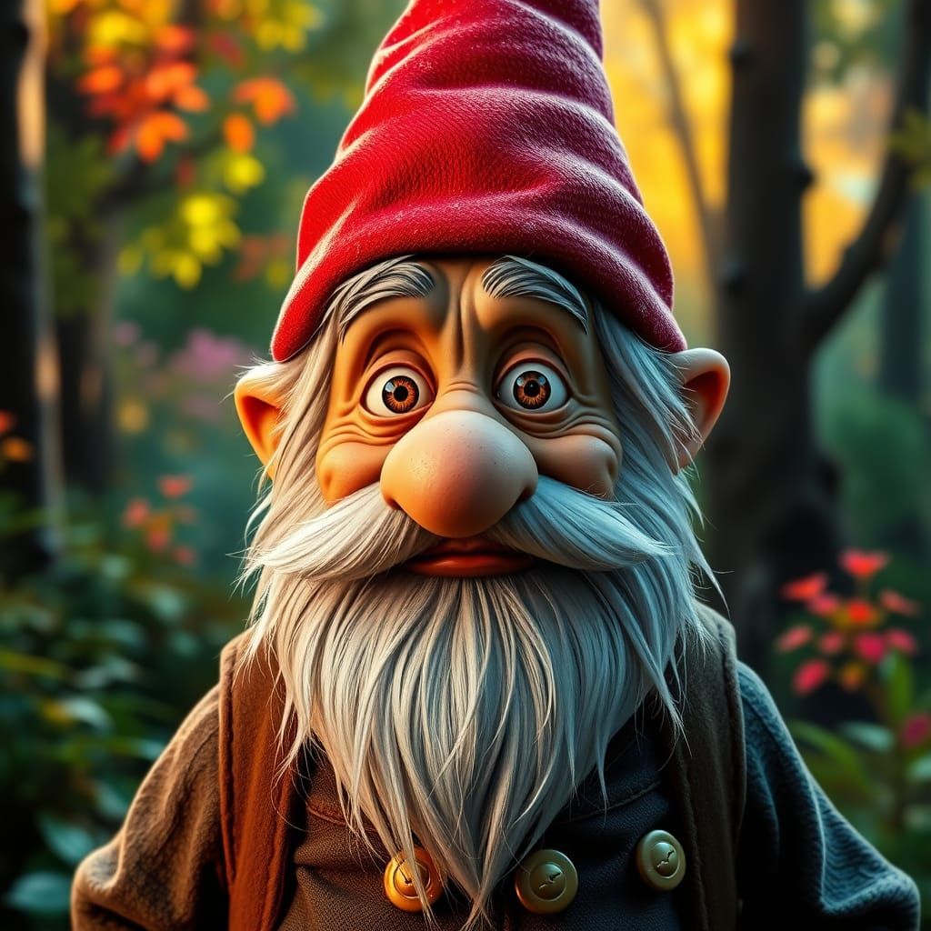 Whimsical Gnome in Vibrant Forest Landscape