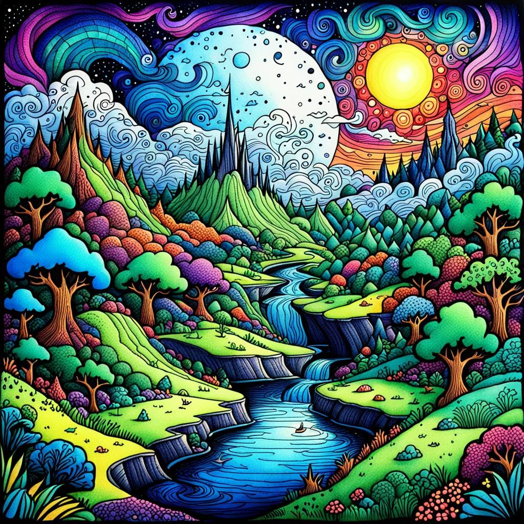 Dream World Doodle in Surrealist Style