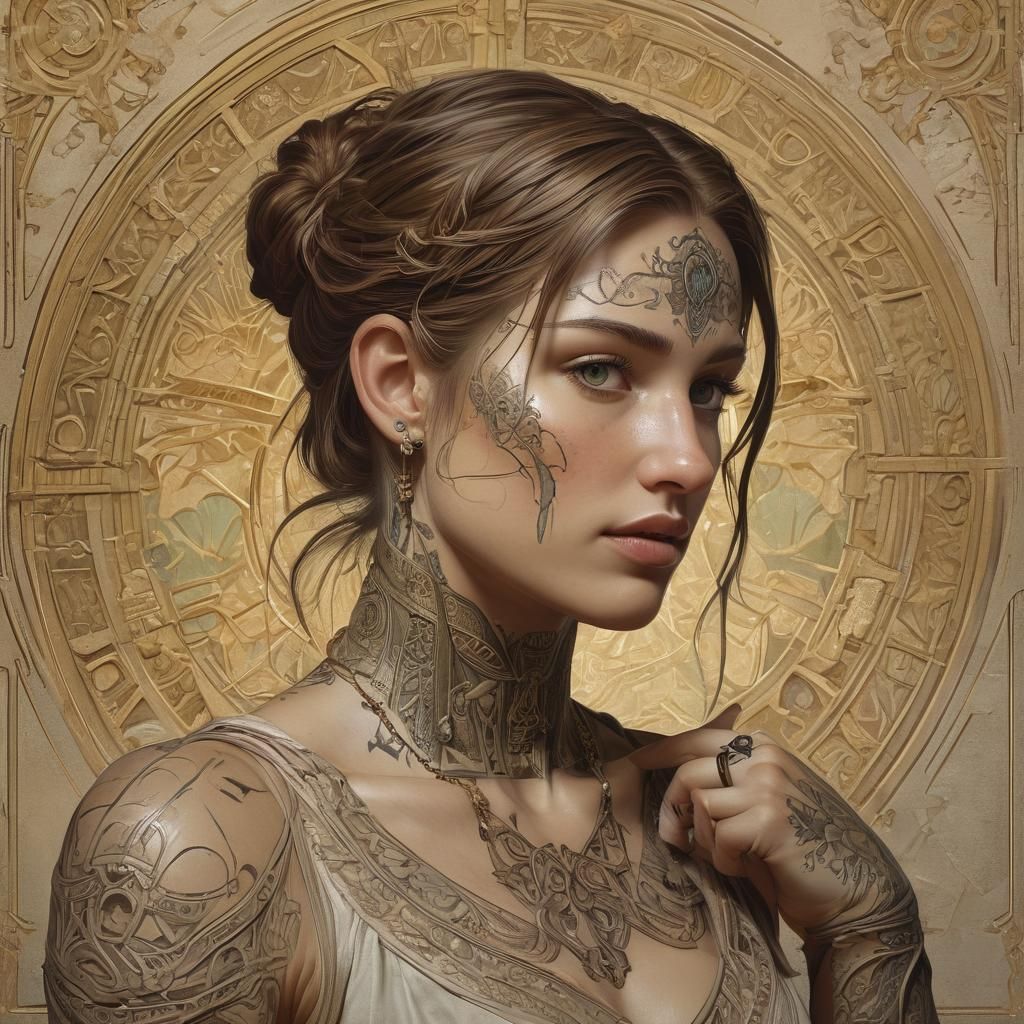 Medieval Archeologist Portrait in Art Nouveau Style