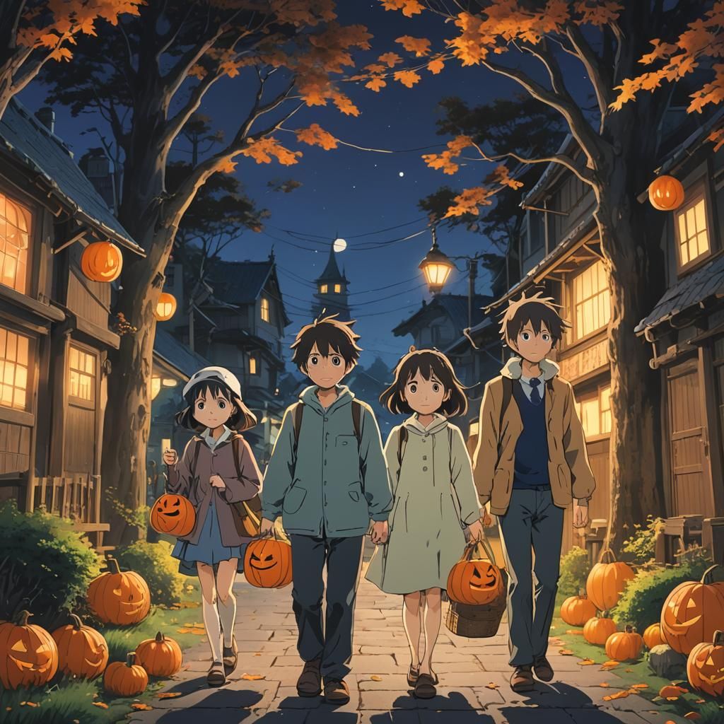 Halloween Trick or Treat in Studio Ghibli Style