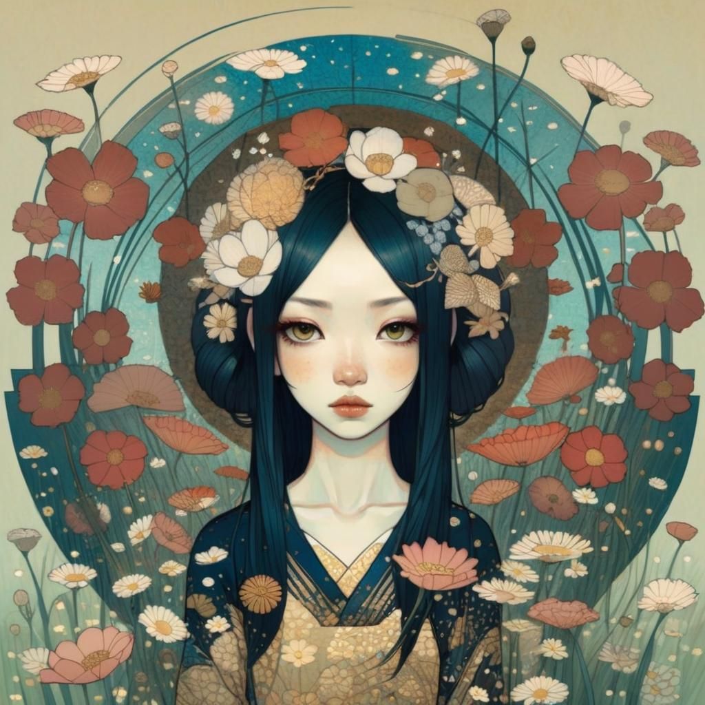 Princess in Flower Field: Illustrative Pop Surrealism