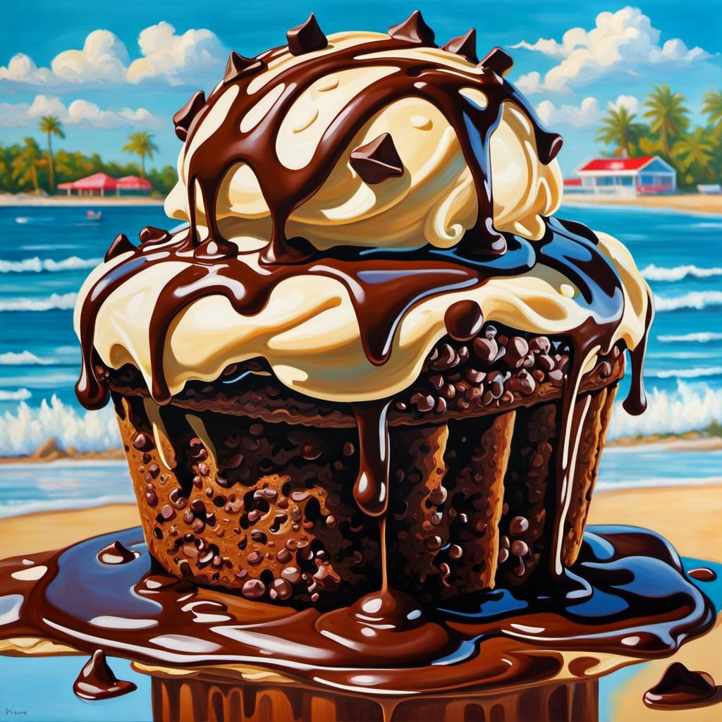 Melting chocolate chip dough ice cream melting on a brownie ...