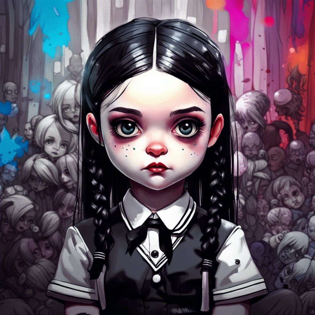 Chibi Wednesday Addams Portrait in Fantasycore Style