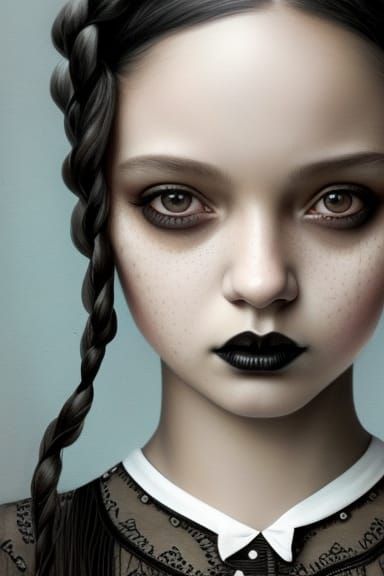Wednesday Addams: Hyper-Detailed Digital Illustration
