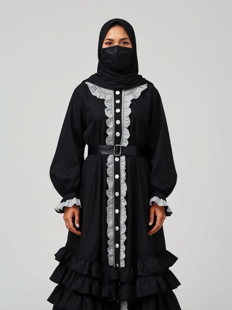Elegant FLDS Islamic Dress with Ruffles and Delicate Collar