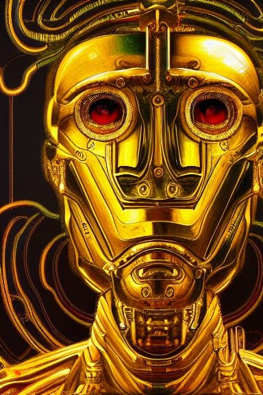 Golden Cyborg God in Post-Impressionist Style