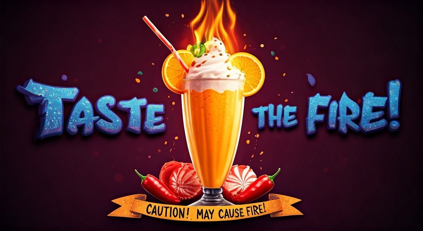 Fiery Milkshake with Jalapenos in Digital Illustration Style