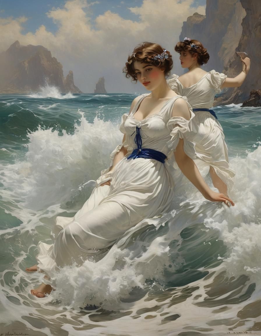 White Water Women in Art Nouveau Style