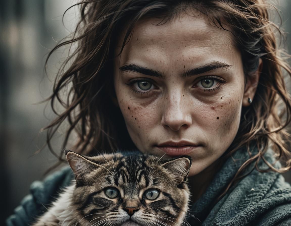 Elegant Woman with Cat Portrait