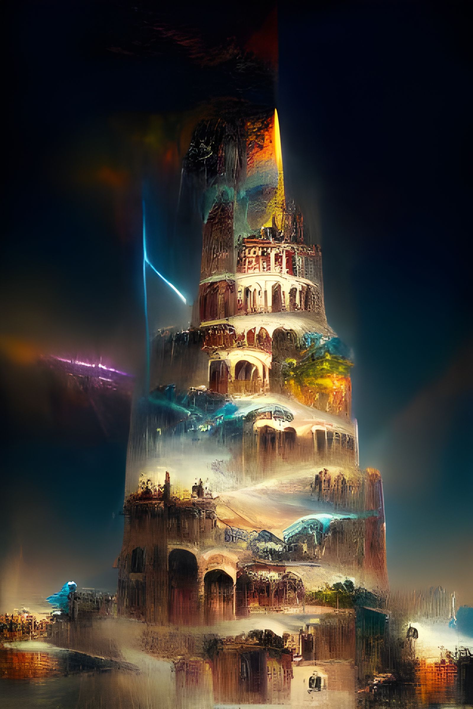 Magical Tower of Babel: Hyperrealistic Digital Painting