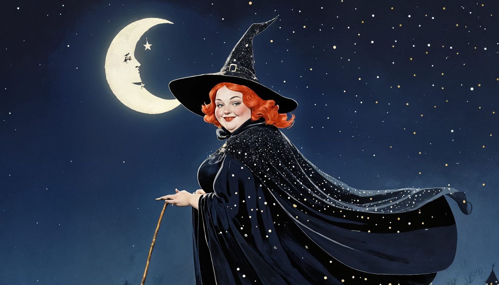 Friendly Red-Haired Witch in Chiaroscuro Lighting