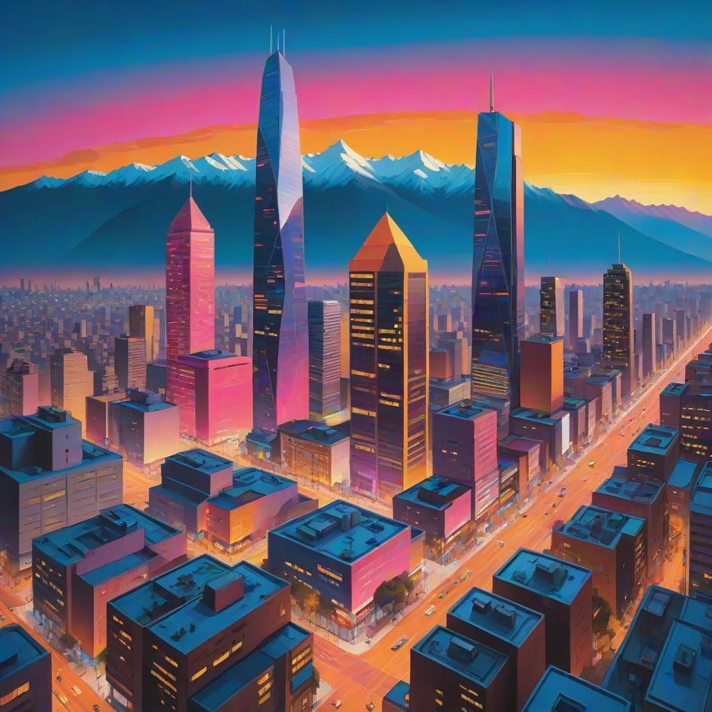 Santiago Cityscape at Dusk in Futuristic Style