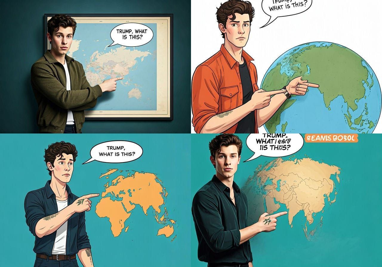 Satirical Cartoon of Celebrity with Asia Map