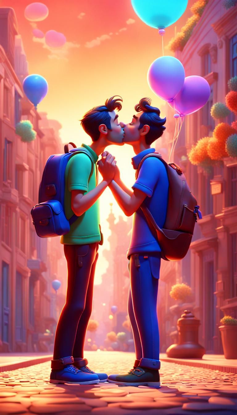 Romantic Kiss: Pixar-Style 3D Digital Art