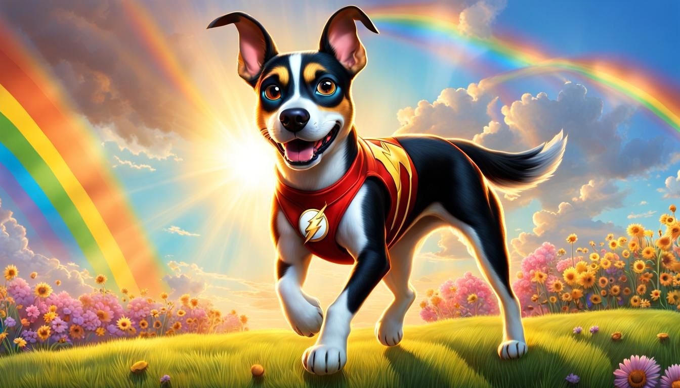 Pixar Catahoula Dog as The Flash on Rainbow Bridge