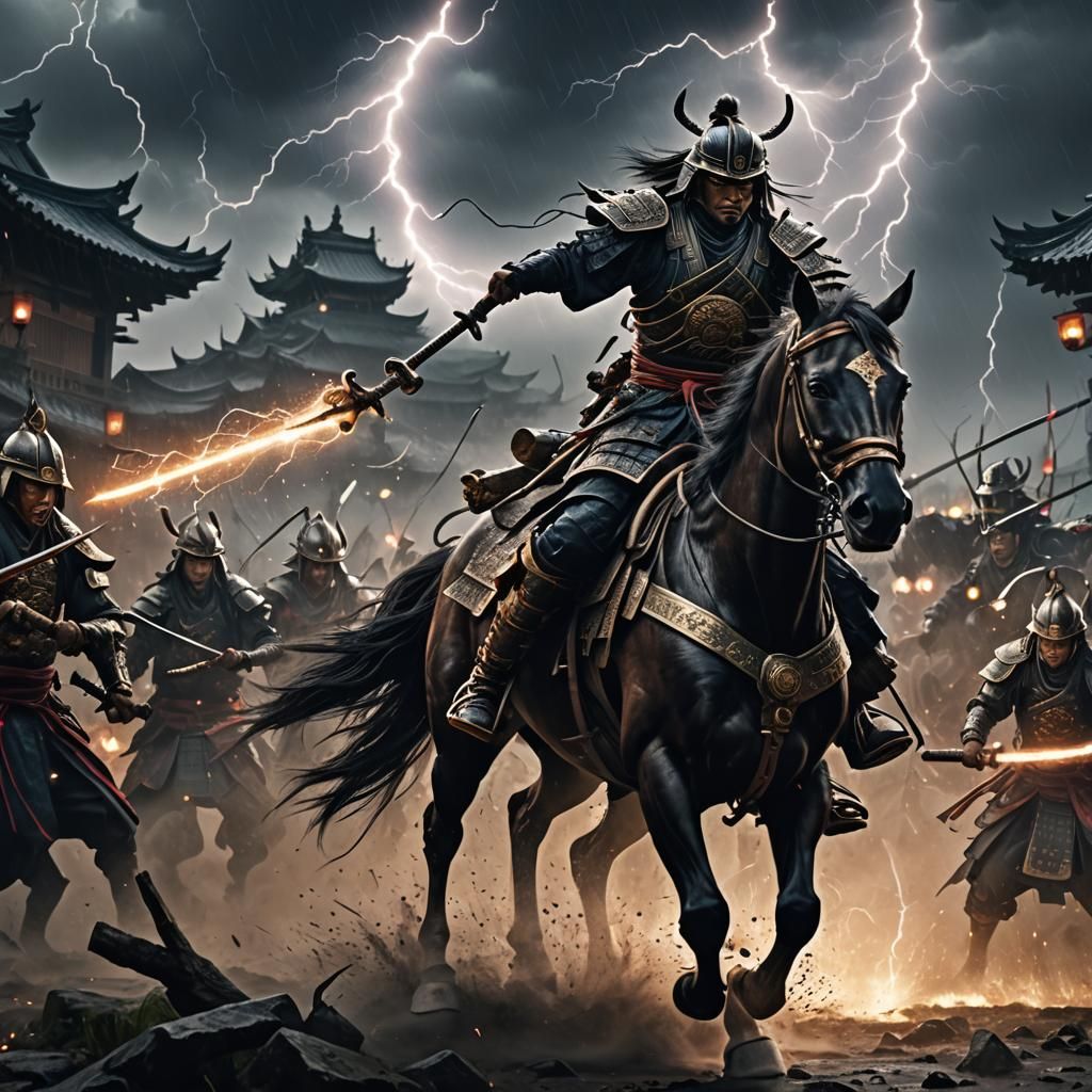 Samurai Battle with Lightning Aura: Digital Matte Painting