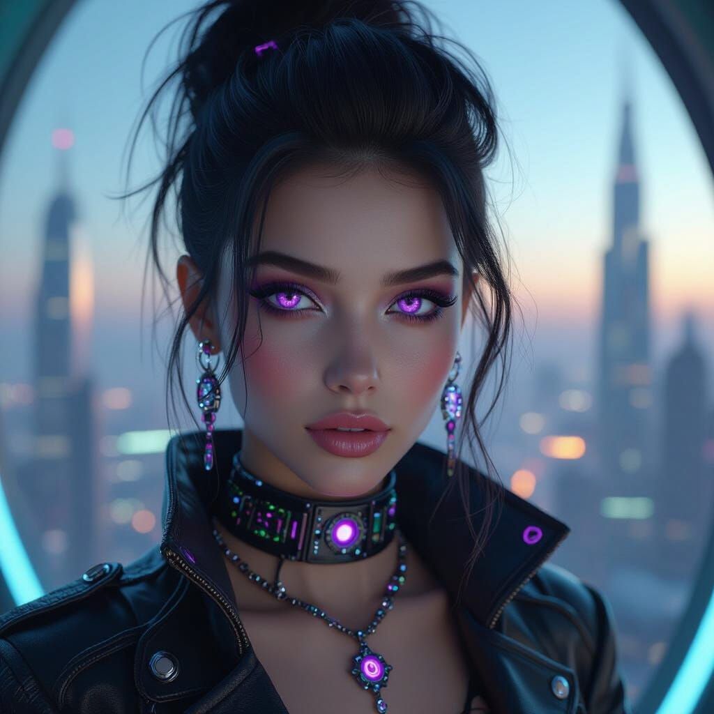 Cyberpunk Girl Portrait with Futuristic City