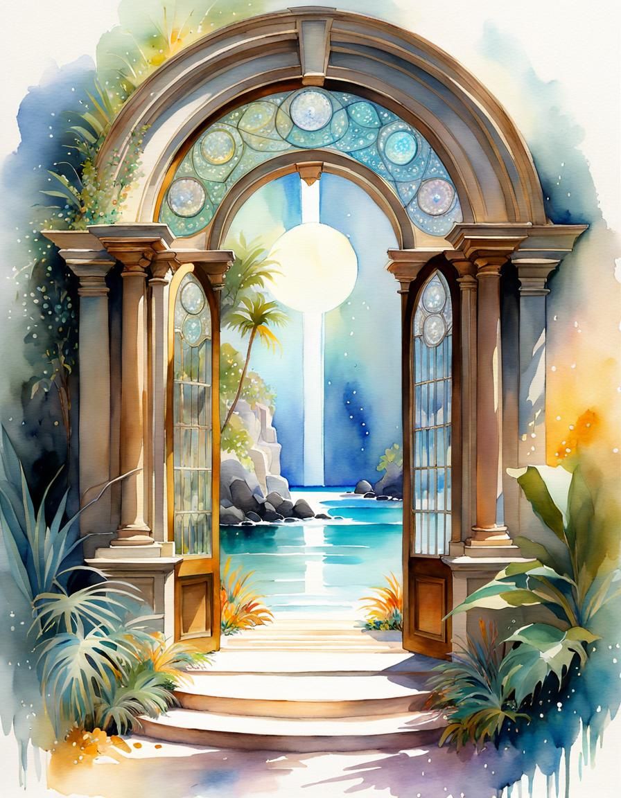 Bejeweled Portal in Watercolor Fantasy Style