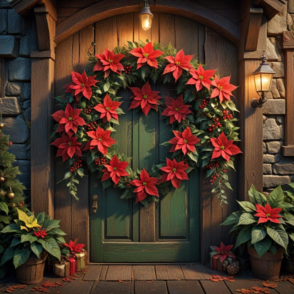 Christmas Wreath on a Weathered Hobbit Door in Epic Cinemati...