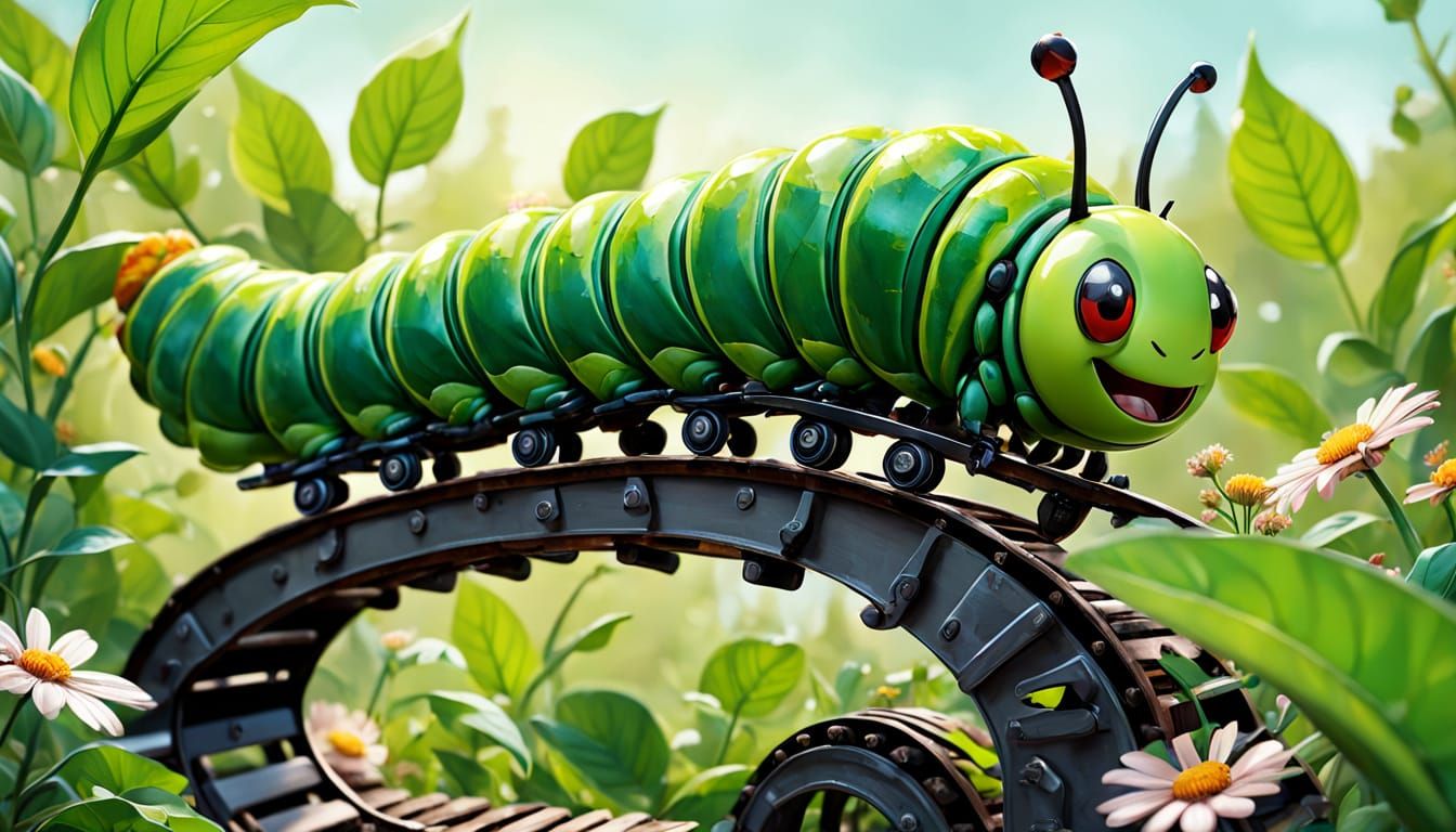 Caterpillar's Thrilling Roller Coaster Ride in Hyper-Realism
