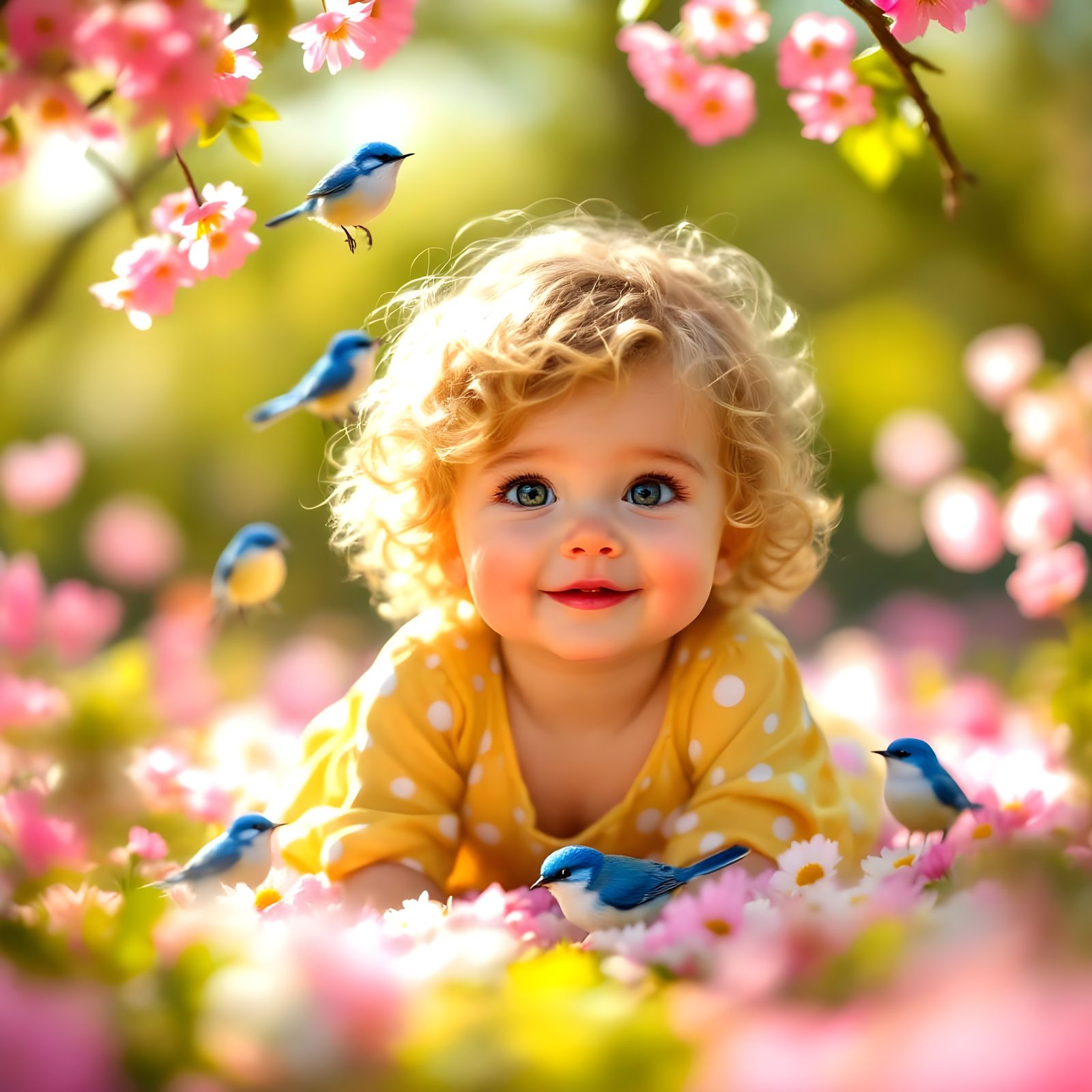 Surreal Realism of Toddler in Dappled Sunlight with Fairy Wr...
