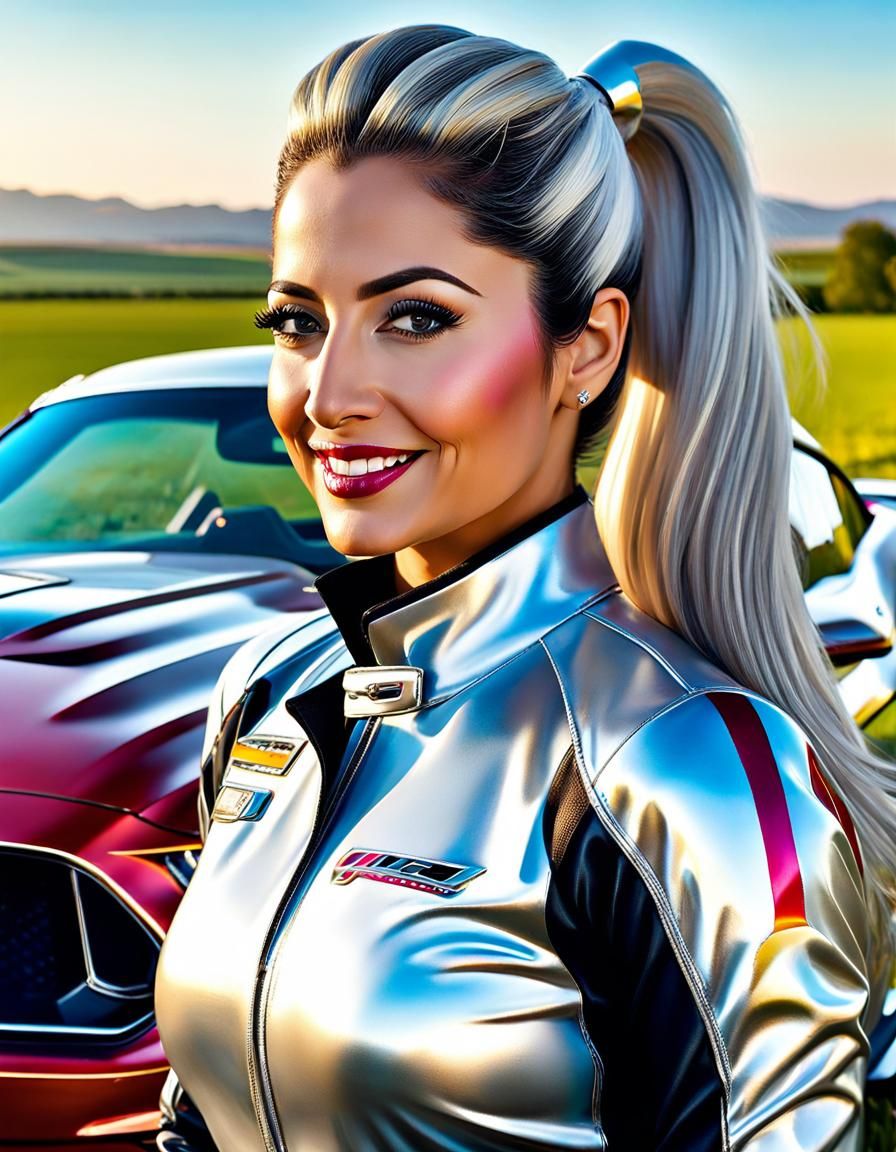 Psychedelic Portrait of a Woman Racer in Pop Art Style