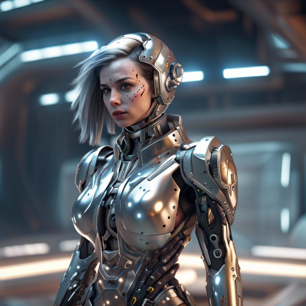 Futuristic Armored Girl in Cyberpunk Style