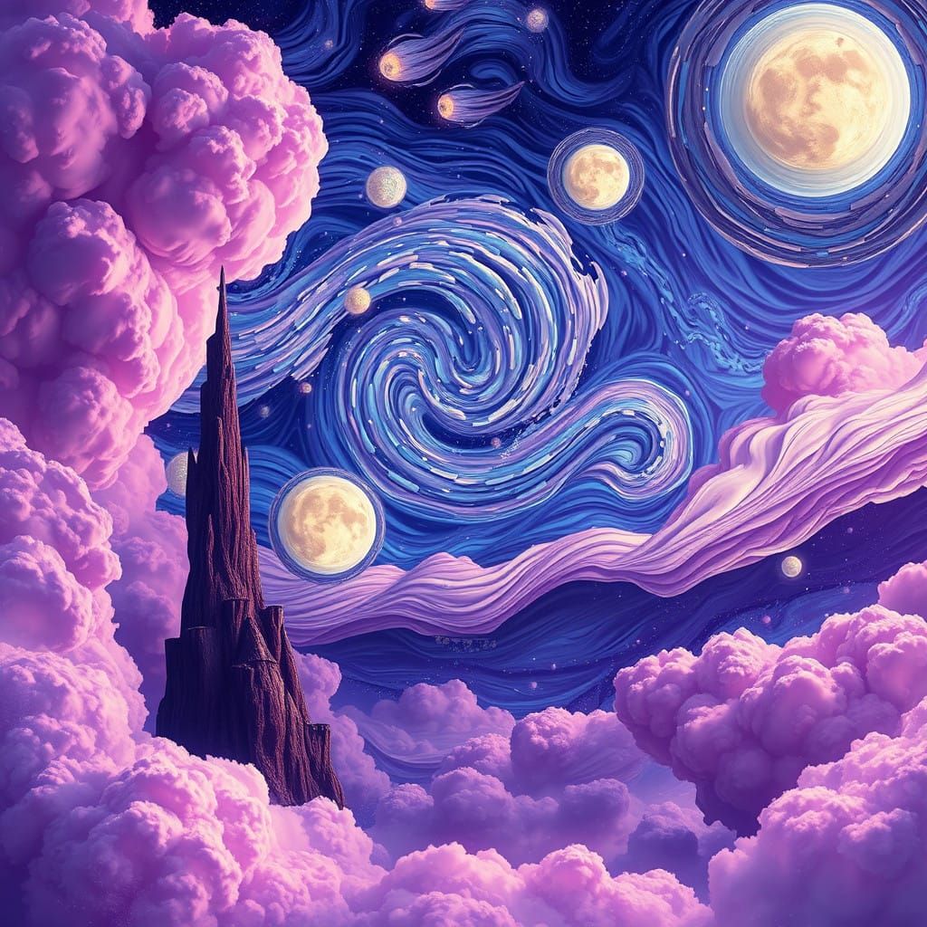 Dreamlike Fantasy Realm Unfolds in Vibrant Purple Hues