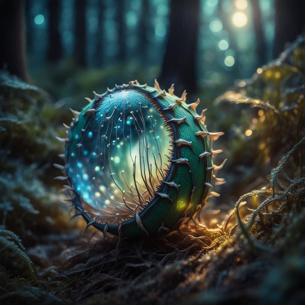 Glowing Mariner Seeds in Hyperrealistic Forest