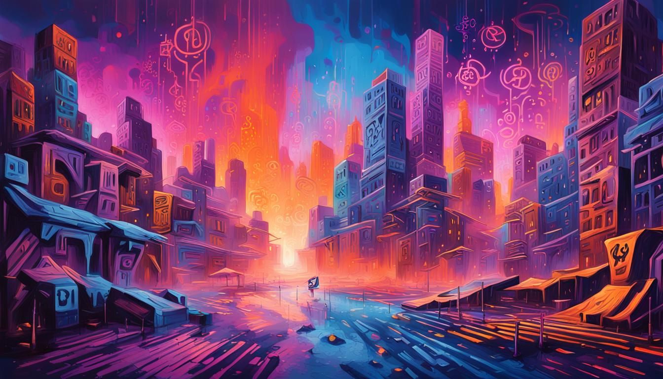 Vibrant Utopian Cityscape in Graffiti Art Style