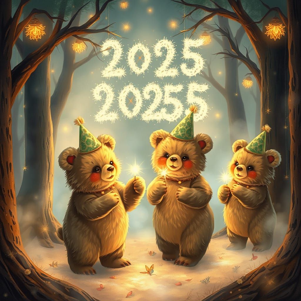 Whimsical New Year's Forest Party with Fuzzy Bears