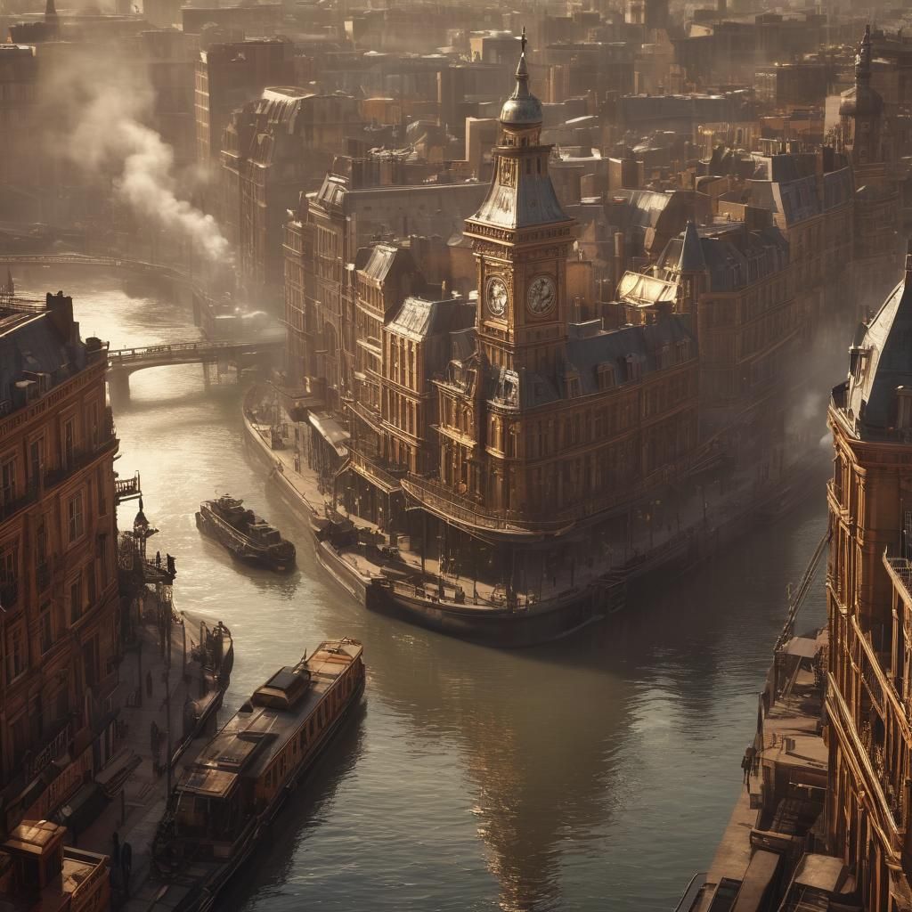 Steampunk Cityscape with Zeppelins as Concept Art