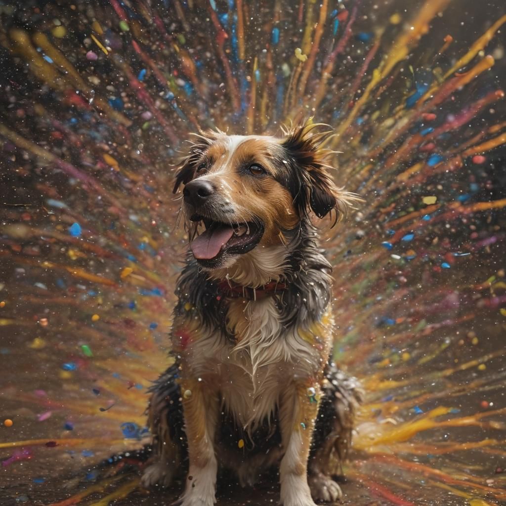 Dog Shakes Rainbow Paint: Cinematic Color Explosion