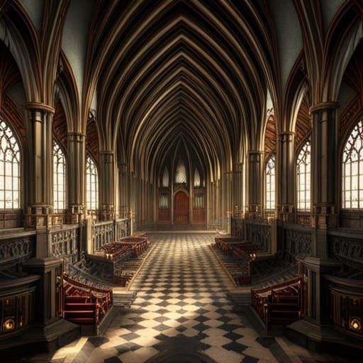 Intricate Gothic Interior Fleche in Digital Matte Painting