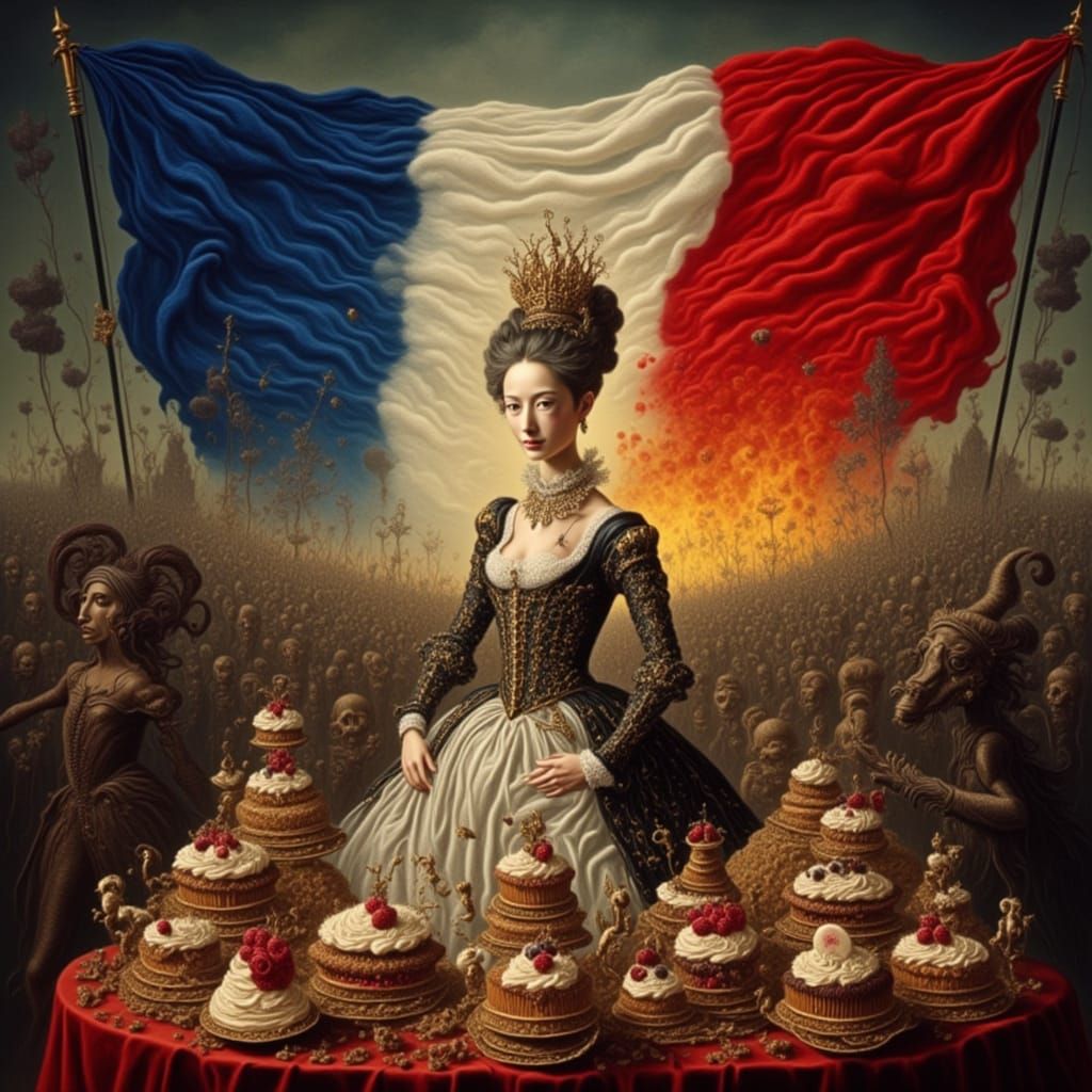Marie Antoinette and Cakes with Burning Flag