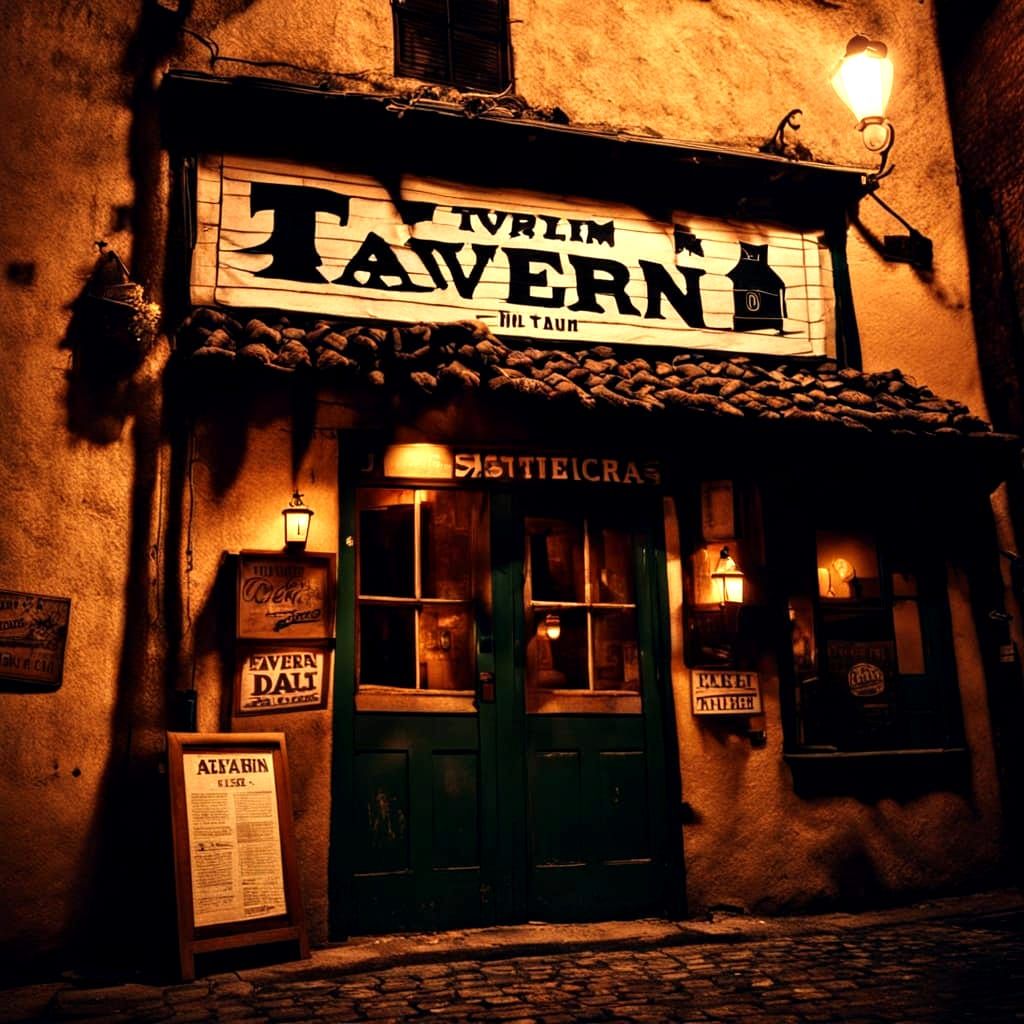 Atmospheric Tavern at Night, Cinematic Film Still