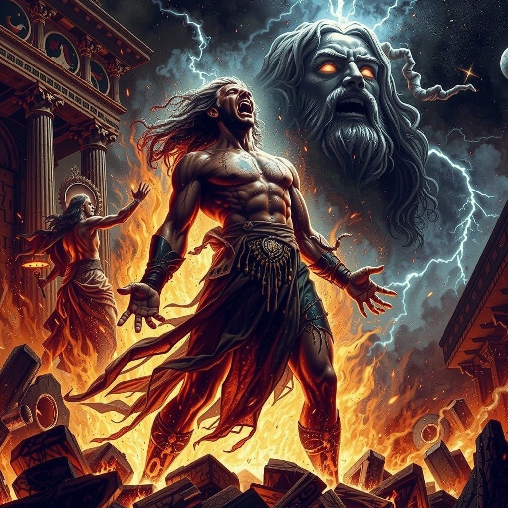 Heracles' Fiery Death: Epic Fantasy Art