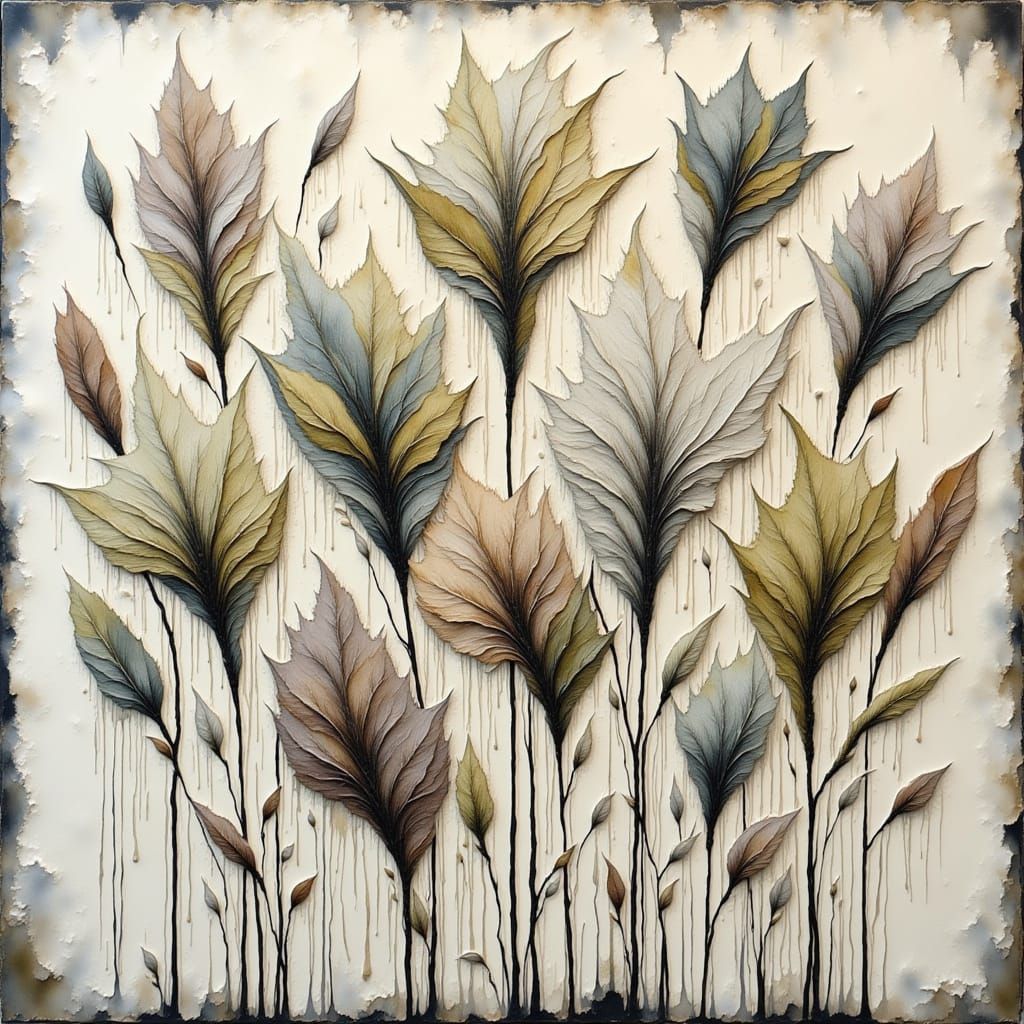 Botanical Ink Collage with Surreal Mixed Media Elements