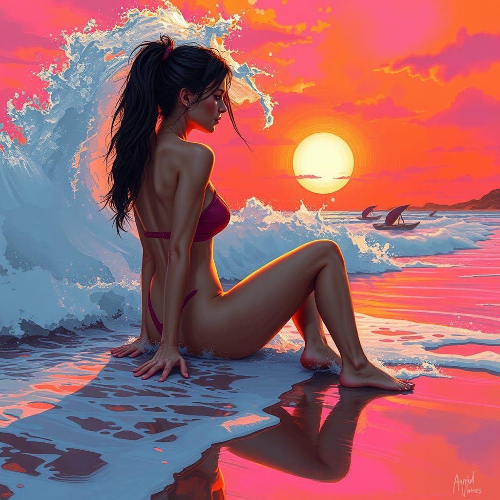 Vibrant Beachscape with Epic Brushstrokes