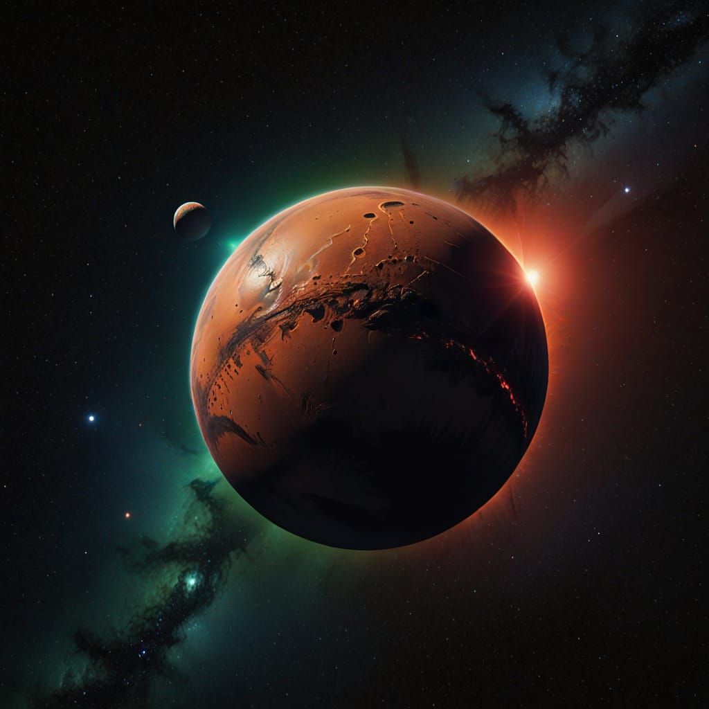 Mars with Triangle of Lights in Deep Space