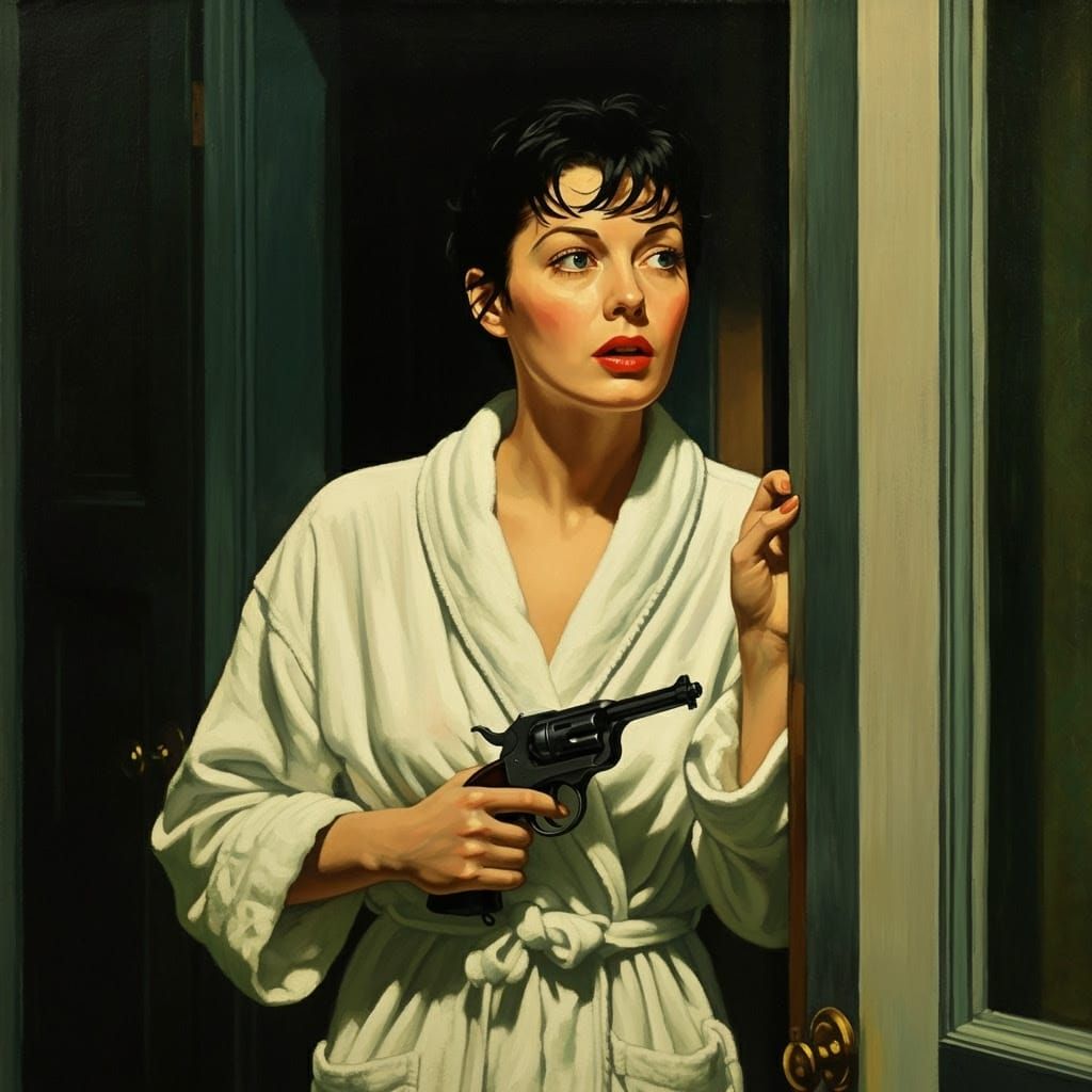 Woman with Revolver: Impressionistic Oil Painting