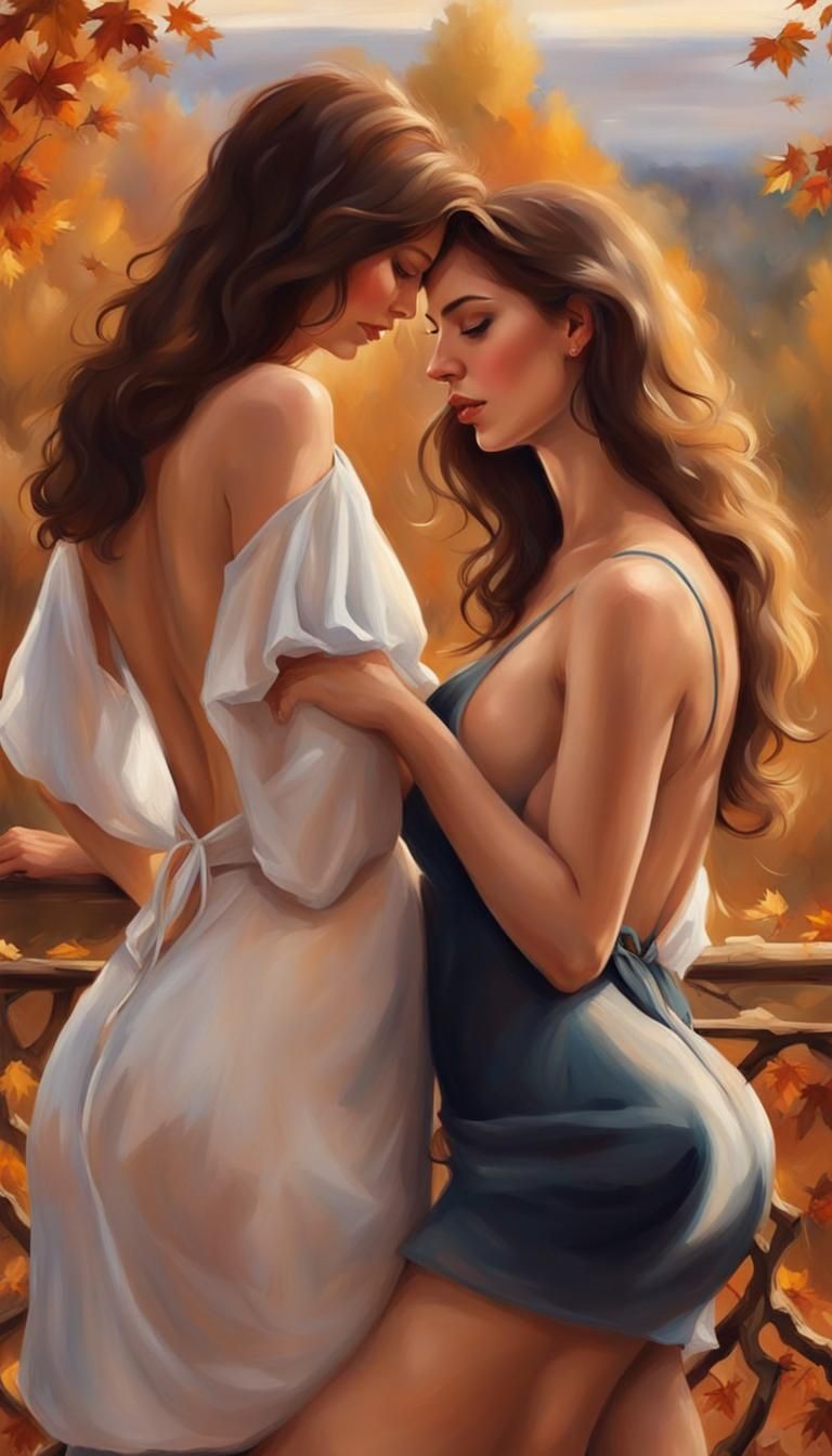 Two beautiful big bosom girl in a deep v neck spaghetti stra...