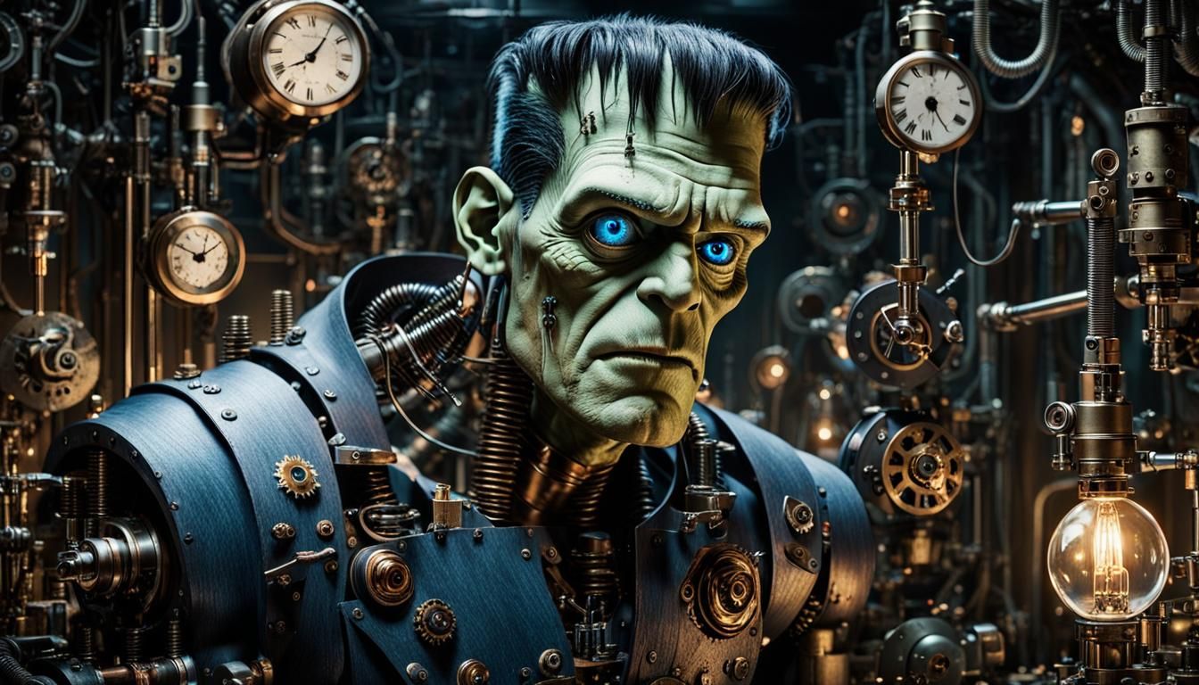 Frankenstein's Monster Portrait in Gothic Surrealism Style