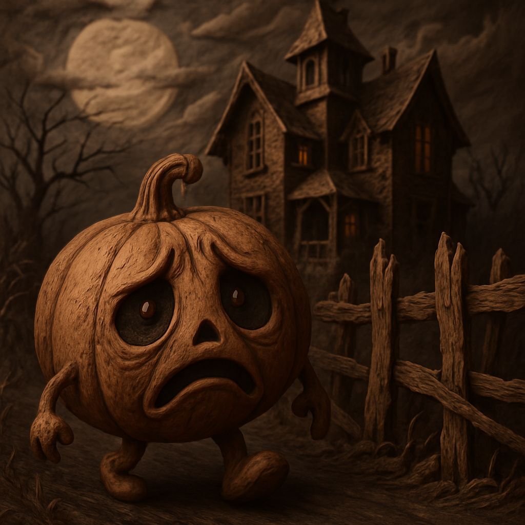 Sad Clay Pumpkin on a Dark Path