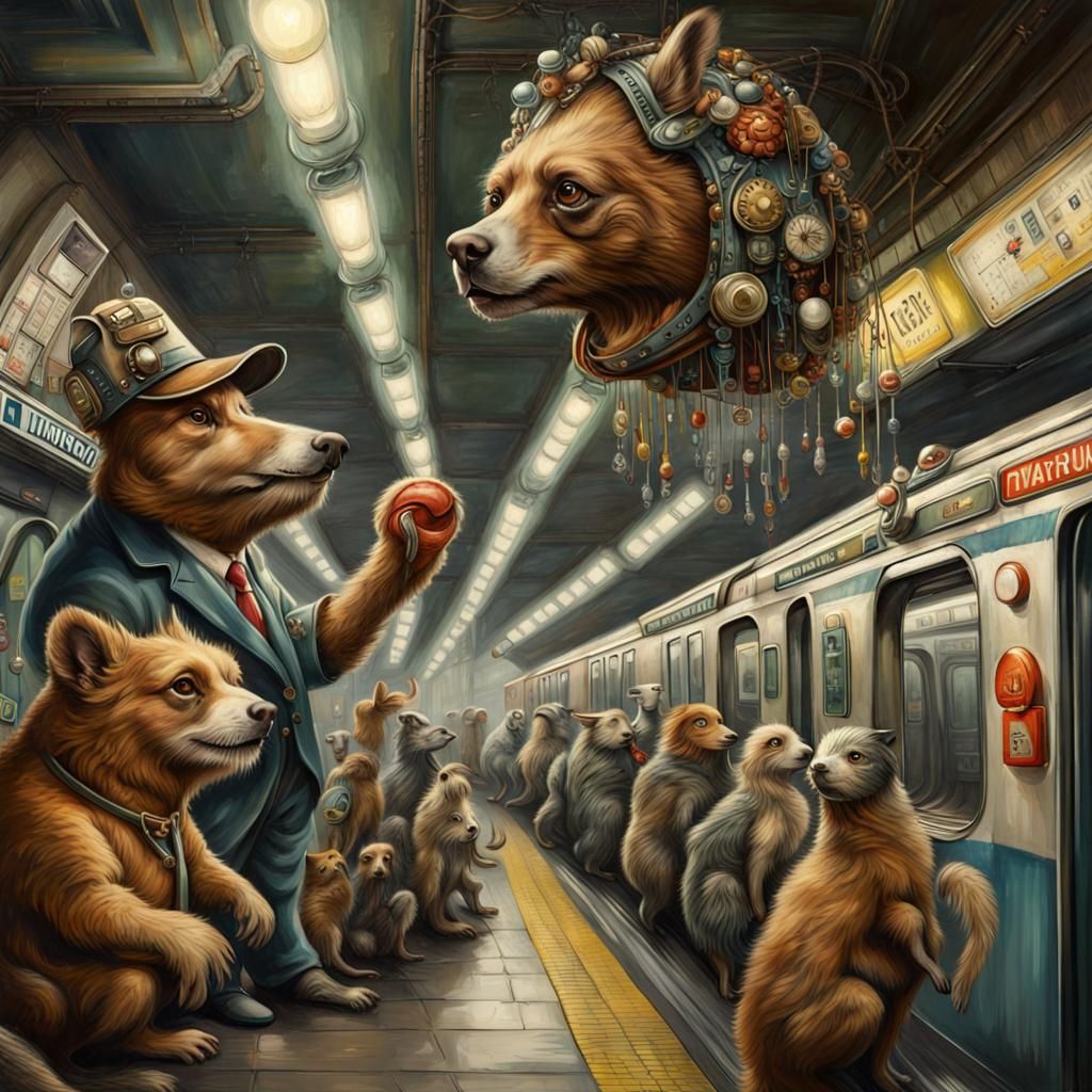 Anthropomorphic Animals Await Subway: Retrofuturistic Fantas...