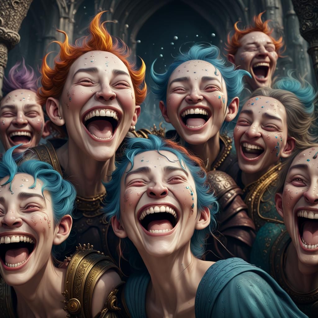 Detailed Matte Painting of Laughing Faces