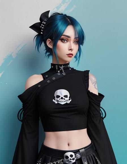 Anime Girl with Skull Bow in Punk Aesthetic